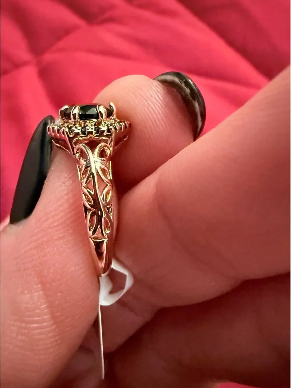 Fragrant Jewels Black Hexagon Halo Ring Rose Gold Tone Size 5